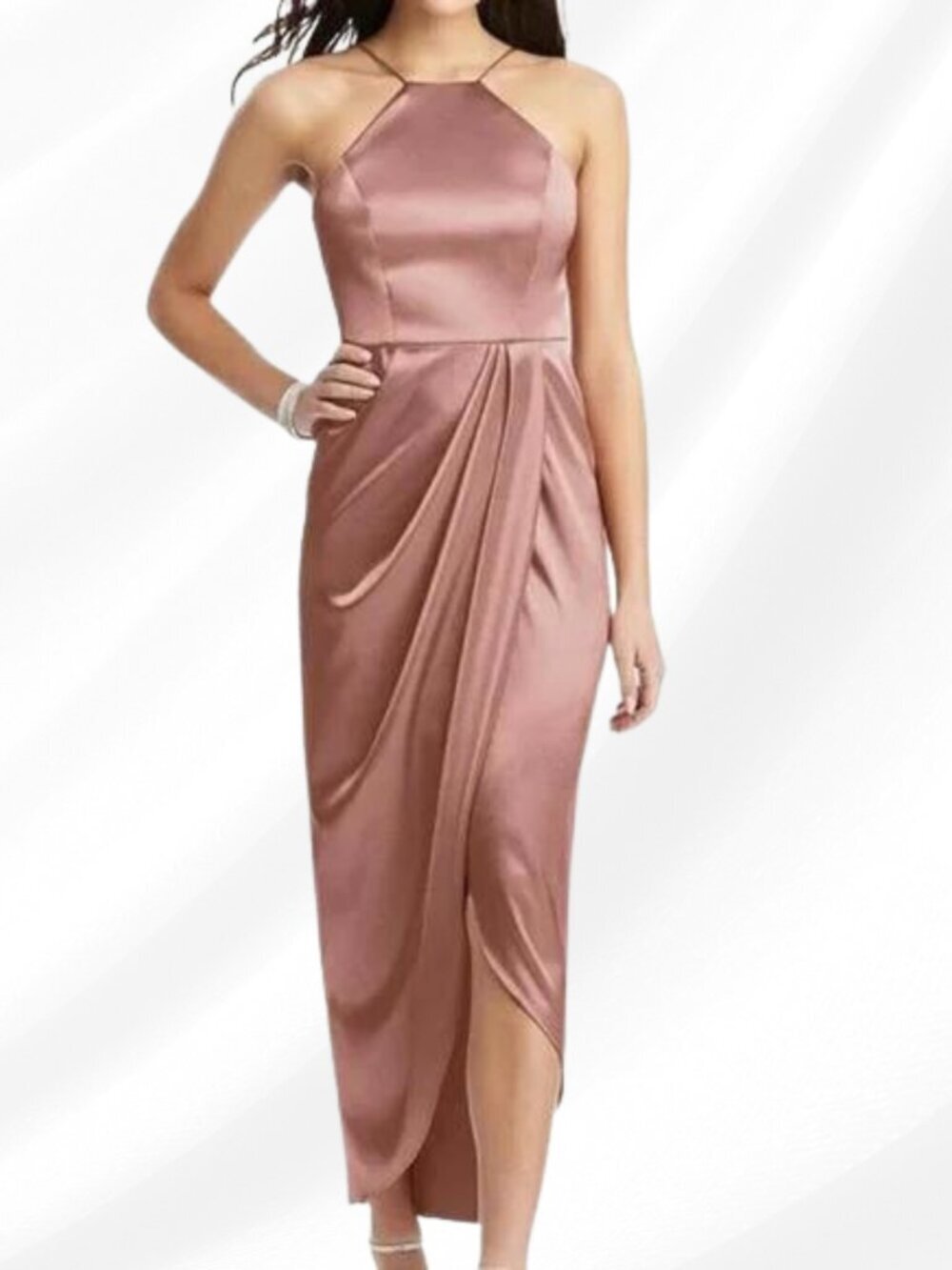 After Six Desert Rose Charmeuse Halter Midi Dress Size 4 | Elegant & Chic